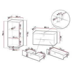 Mobile bagno sospeso 80cm con pensile 2 cassetti bianco Bursa 3