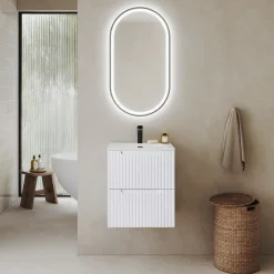 Mobile bagno sospeso 50cm cannettato con lavabo 2 cassetti bianco Cleany