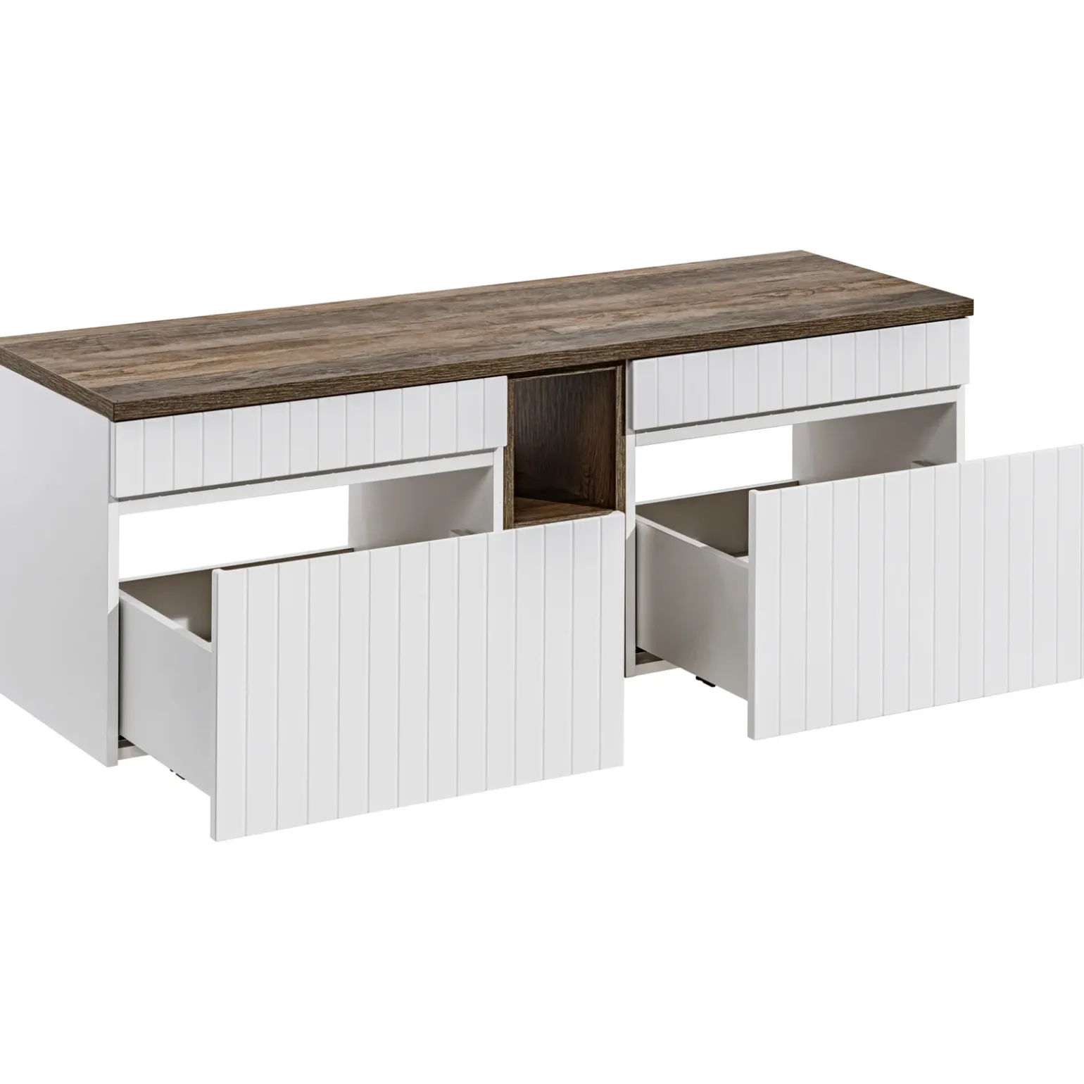Mobile bagno sospeso 140cm cannettato 2 cassettoni bianco quercia Autentic