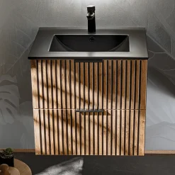 Mobile bagno sospeso 60cm cm con lavabo nero da incasso quercia antracite Limpid