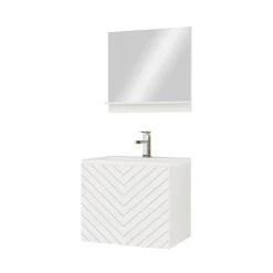 Mobile bagno sospeso 60cm con lavabo e specchio serigrafato bianco Baden 10