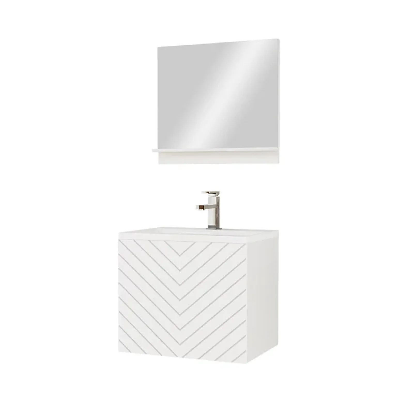 Mobile bagno sospeso 60cm con lavabo e specchio serigrafato bianco Baden 10