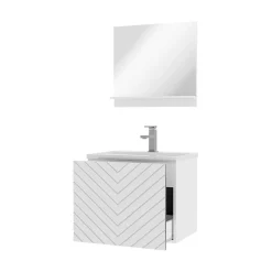Mobile bagno sospeso 60cm con lavabo e specchio serigrafato bianco Baden 10