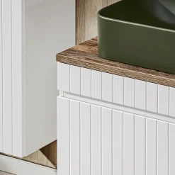 Mobile bagno sospeso 180cm cannettato 2 cassettoni bianco quercia Autentic