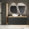 Mobile bagno sospeso 100cm con lavabo e colonna nero rovere Swim