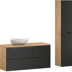 Mobile bagno sospeso 100cm con lavabo e colonna nero rovere Swim