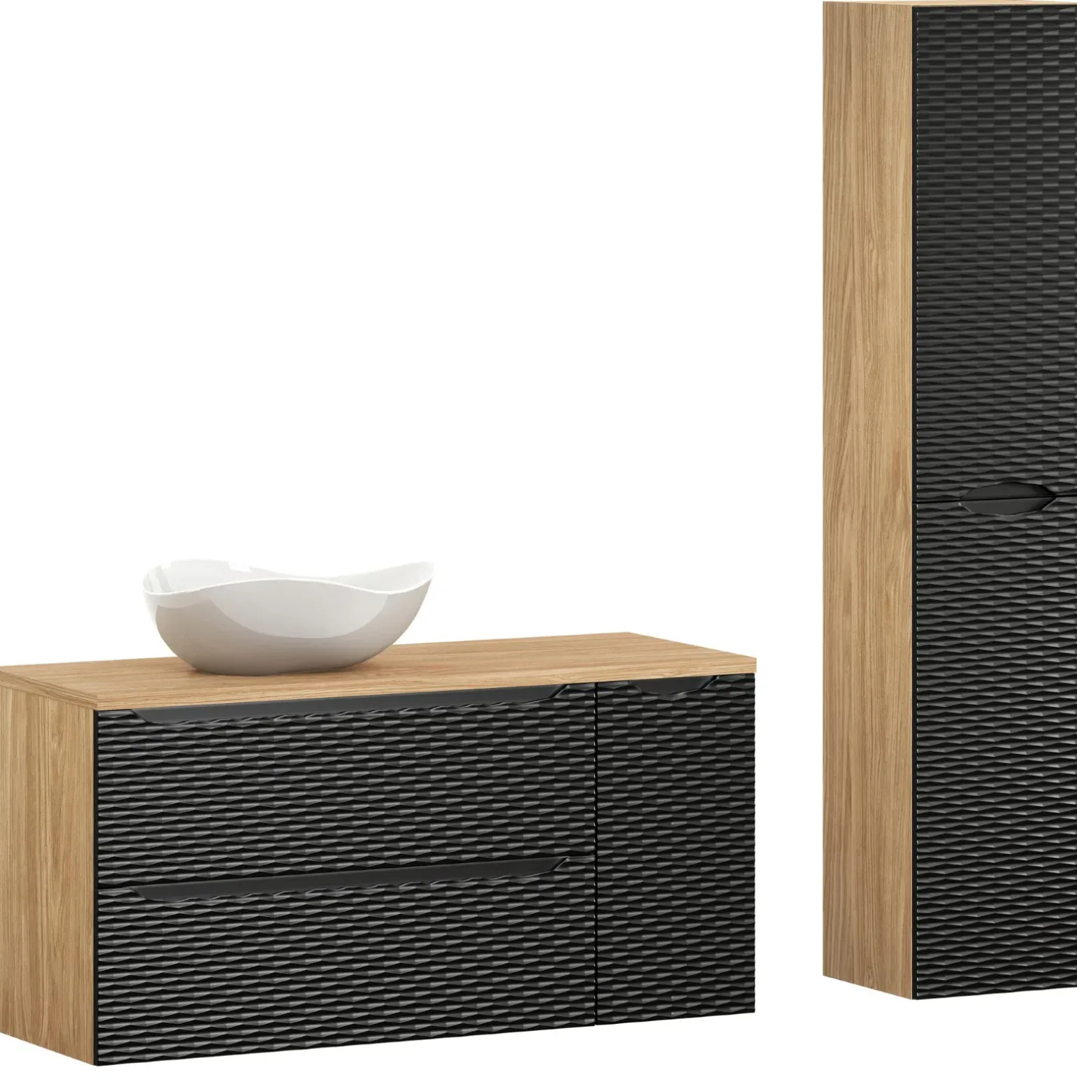 Mobile bagno sospeso 100cm con lavabo e colonna nero rovere Swim