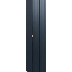 Mobile bagno sospeso 60cm con lavabo, specchio rotondo e colonna cannettato blu Deep