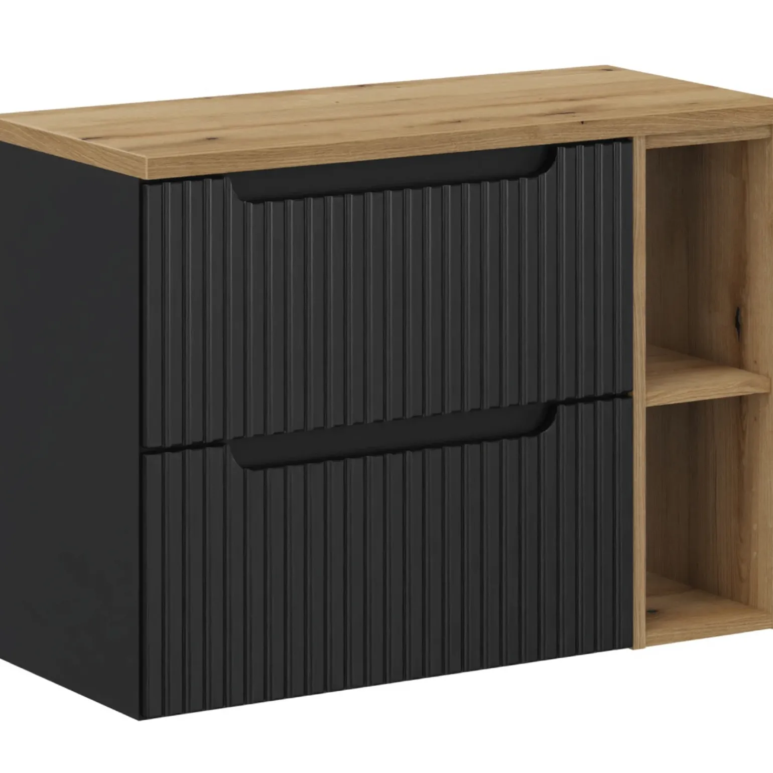 Mobile bagno sospeso 80cm cannettato 2 cassetti e vani nero rovere Cleany