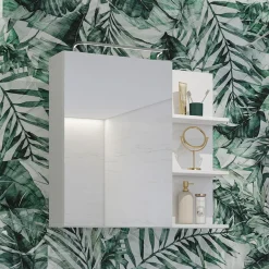 Mobile bagno sospeso 78cm con specchio e colonna bianco lucido nero Linda