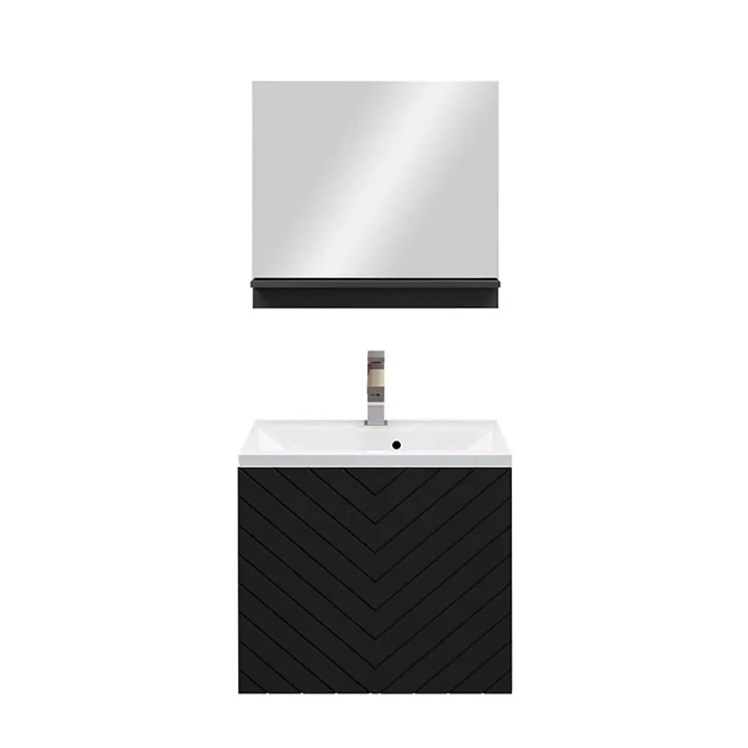 Mobile bagno sospeso 60cm con lavabo e specchio serigrafato nero Baden 10