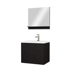Mobile bagno sospeso 60cm con lavabo e specchio serigrafato nero Baden 10