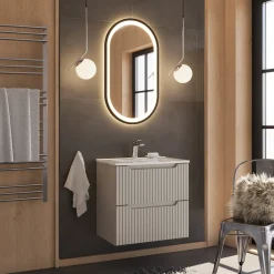 Mobile bagno sospeso 60cm cannettato con lavabo 2 cassetti beige Cleany