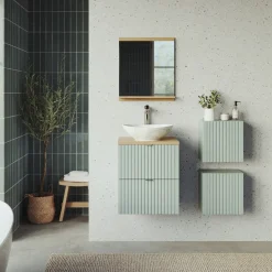Mobile bagno sospeso 50cm cannettato 2 cassetti verde salvia rovere Greeny