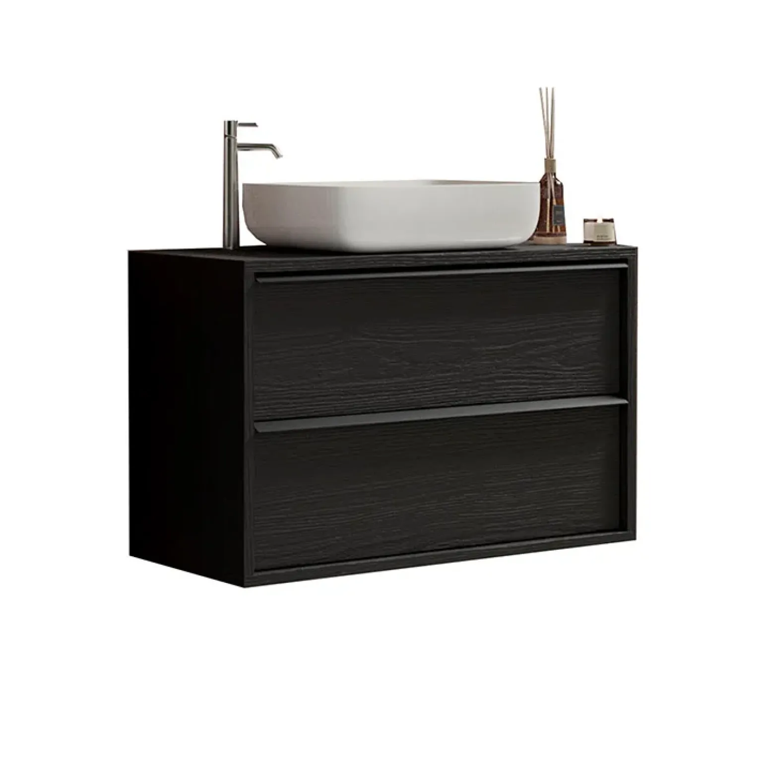 Mobile bagno sospeso 79cm con lavabo 2 cassetti nero frassinato Absolut