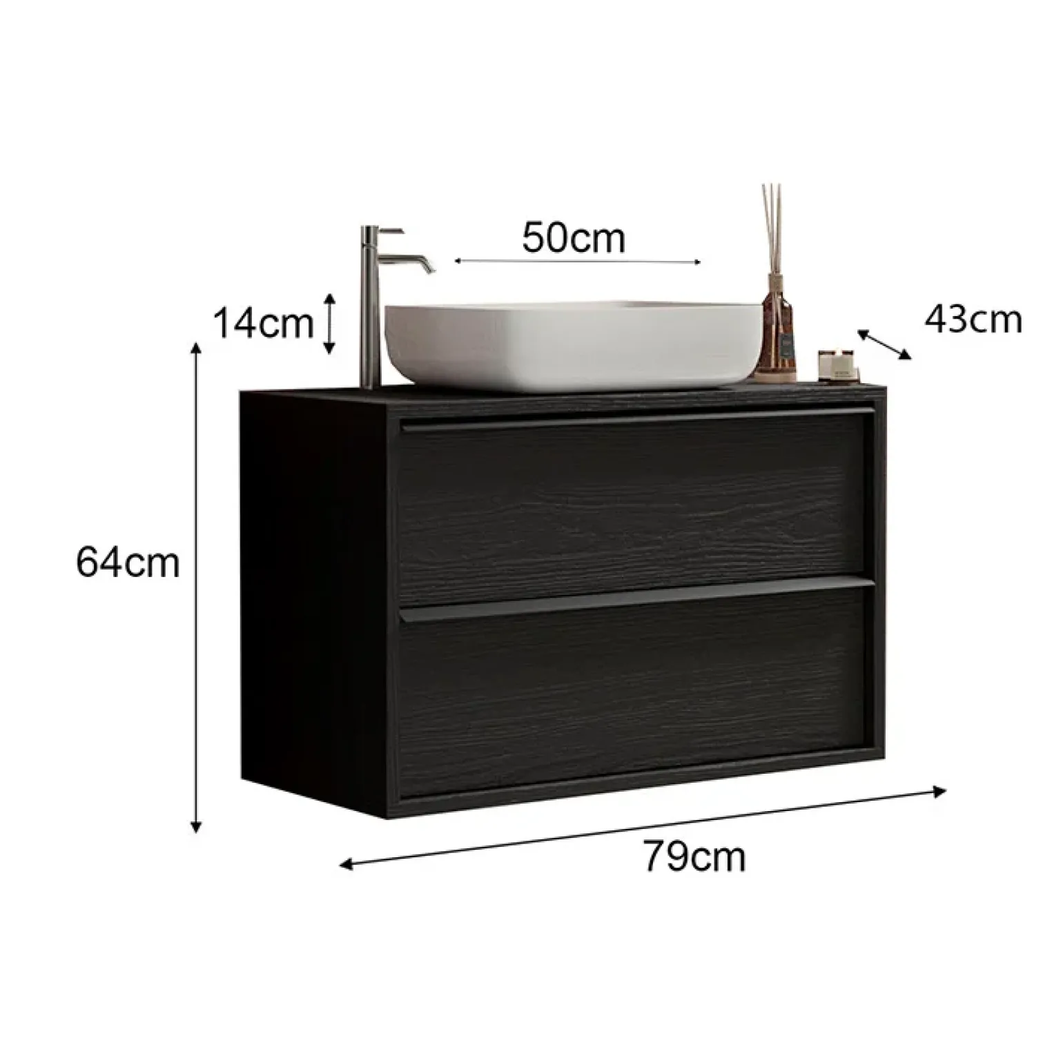 Mobile bagno sospeso 79cm con lavabo 2 cassetti nero frassinato Absolut