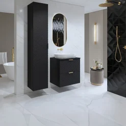 Mobile bagno sospeso 61cm con colonna nero frontali decorati Konny