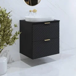 Mobile bagno sospeso 61cm con colonna nero frontali decorati Konny