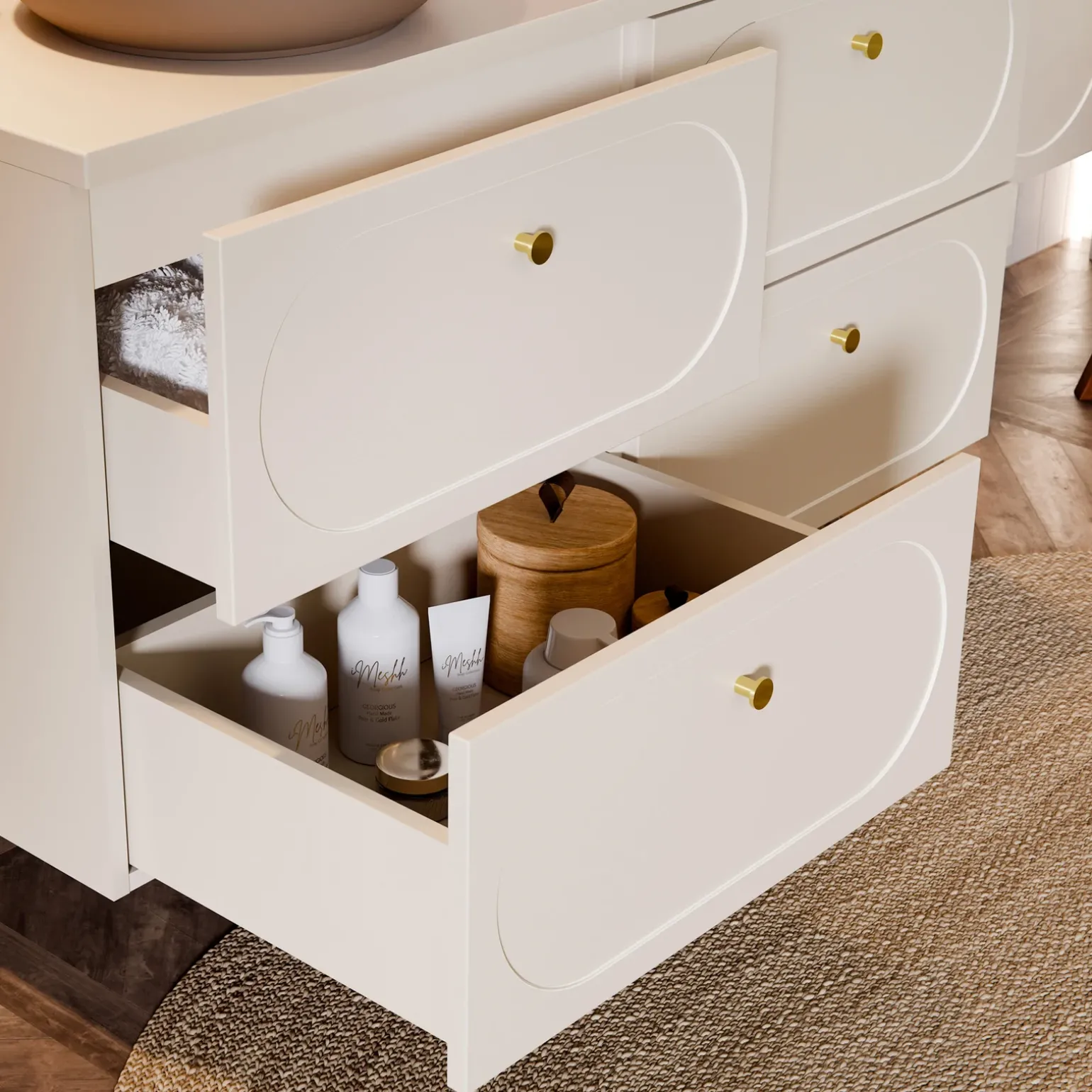 Mobile bagno sospeso 120cm fresato 4 cassetti beige Sand