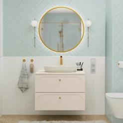 Mobile bagno sospeso 80cm fresato 2 cassetti beige Sand