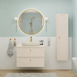 Mobile bagno sospeso 80cm fresato 2 cassetti beige Sand