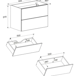 Mobile bagno sospeso 60cm fresato 2 cassetti beige Sand