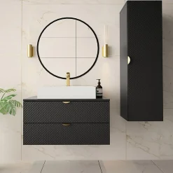 Mobile bagno sospeso 80cm nero con colonna Hakone 2