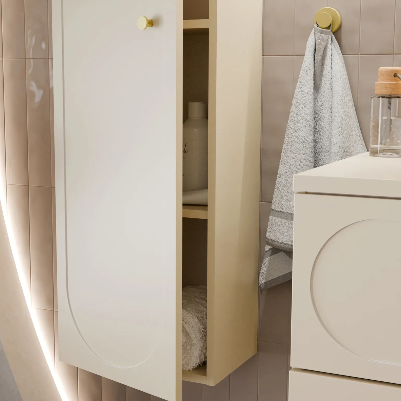 Mobile bagno sospeso fresato 60cm con colonna beige Sand