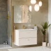Mobile bagno sospeso fresato 80cm con lavabo 2 cassetti beige Sand