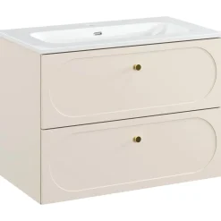 Mobile bagno sospeso fresato 80cm con lavabo 2 cassetti beige Sand