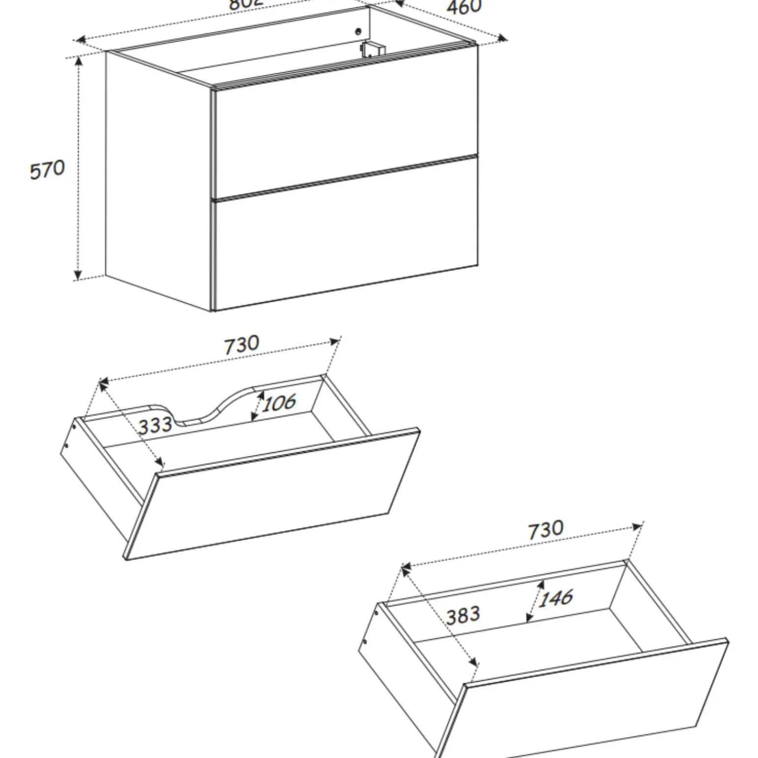 Mobile bagno sospeso fresato 80cm con lavabo 2 cassetti beige Sand