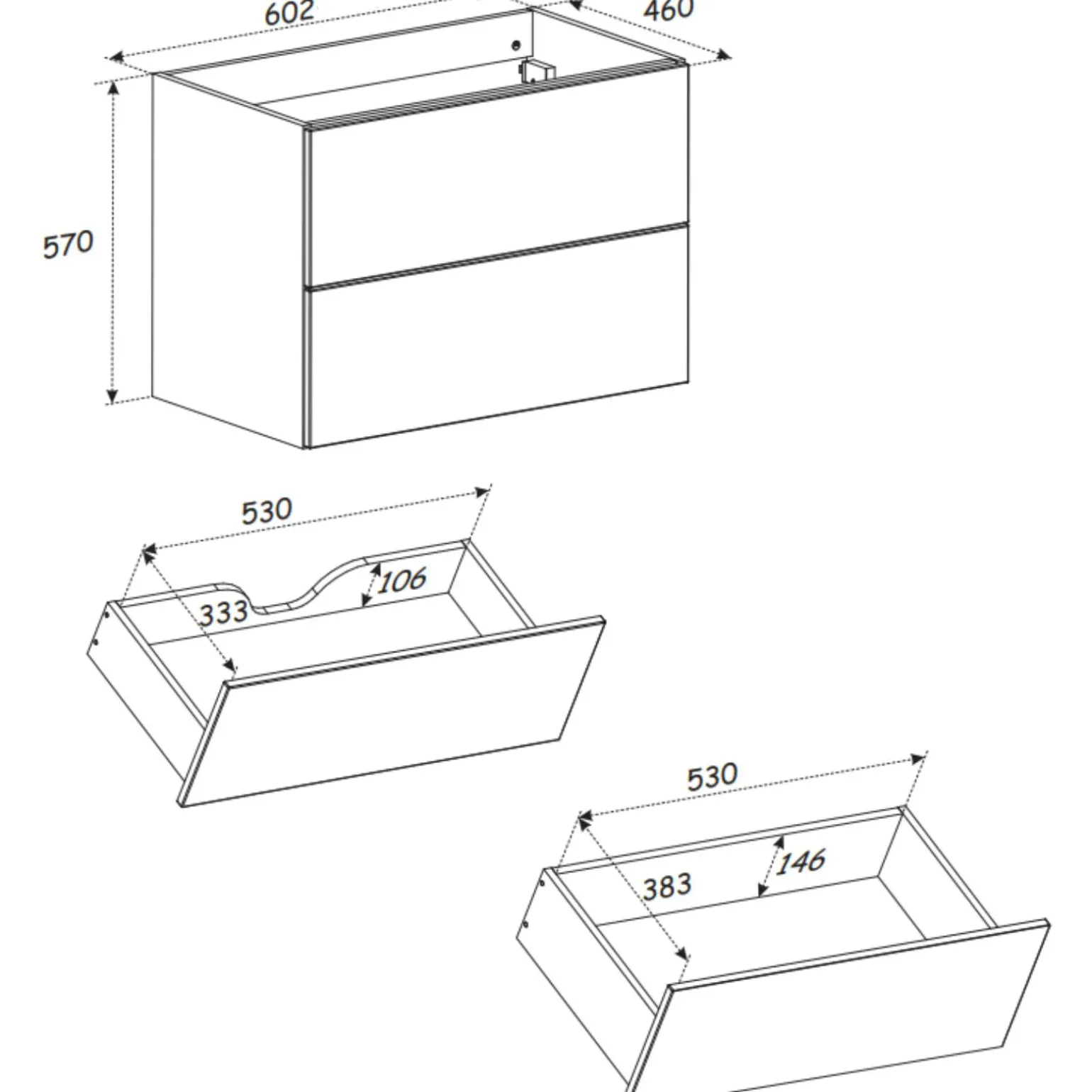 Mobile bagno sospeso fresato 60cm con lavabo 2 cassetti beige Sand