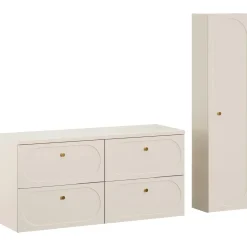 Mobile bagno sospeso fresato 120cm con colonna beige Sand