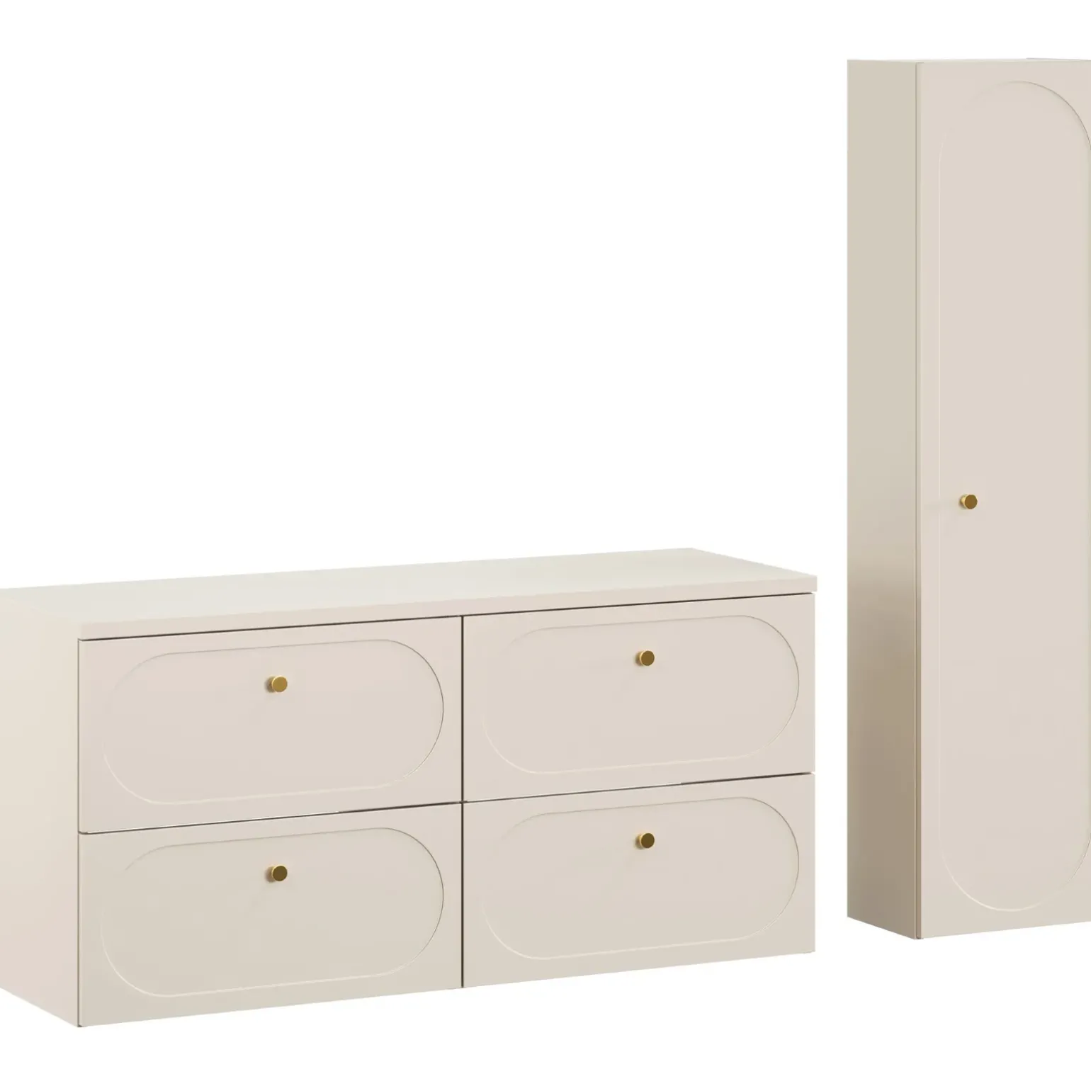 Mobile bagno sospeso fresato 120cm con colonna beige Sand