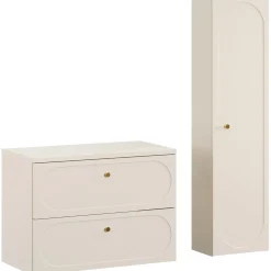 Mobile bagno sospeso fresato 80cm con colonna beige Sand