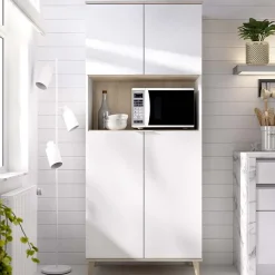 Mobile cucina 80x191h cm 4 ante bianco opaco rovere naturale Penny