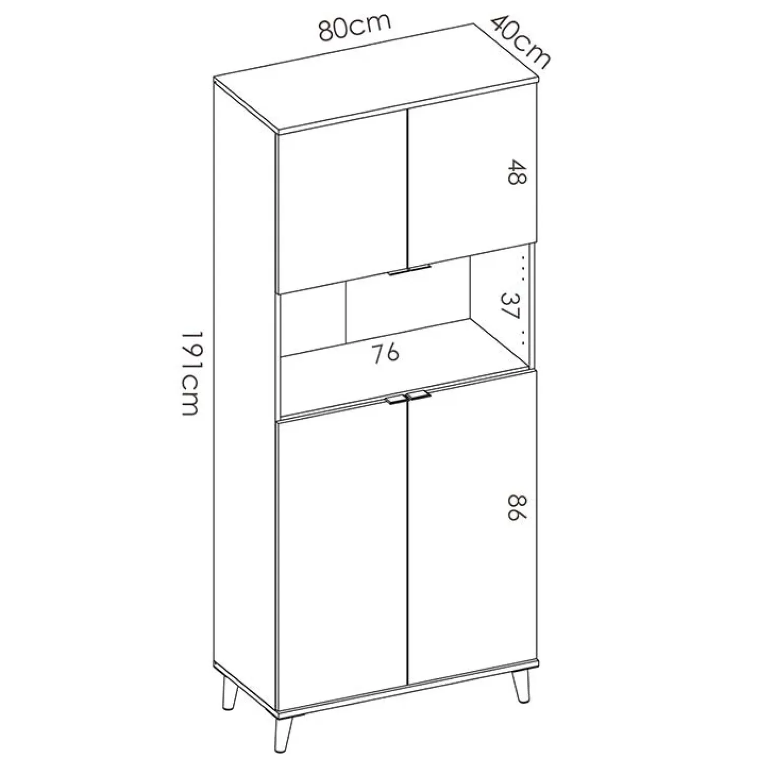 Mobile cucina 80x191h cm 4 ante bianco opaco rovere naturale Penny