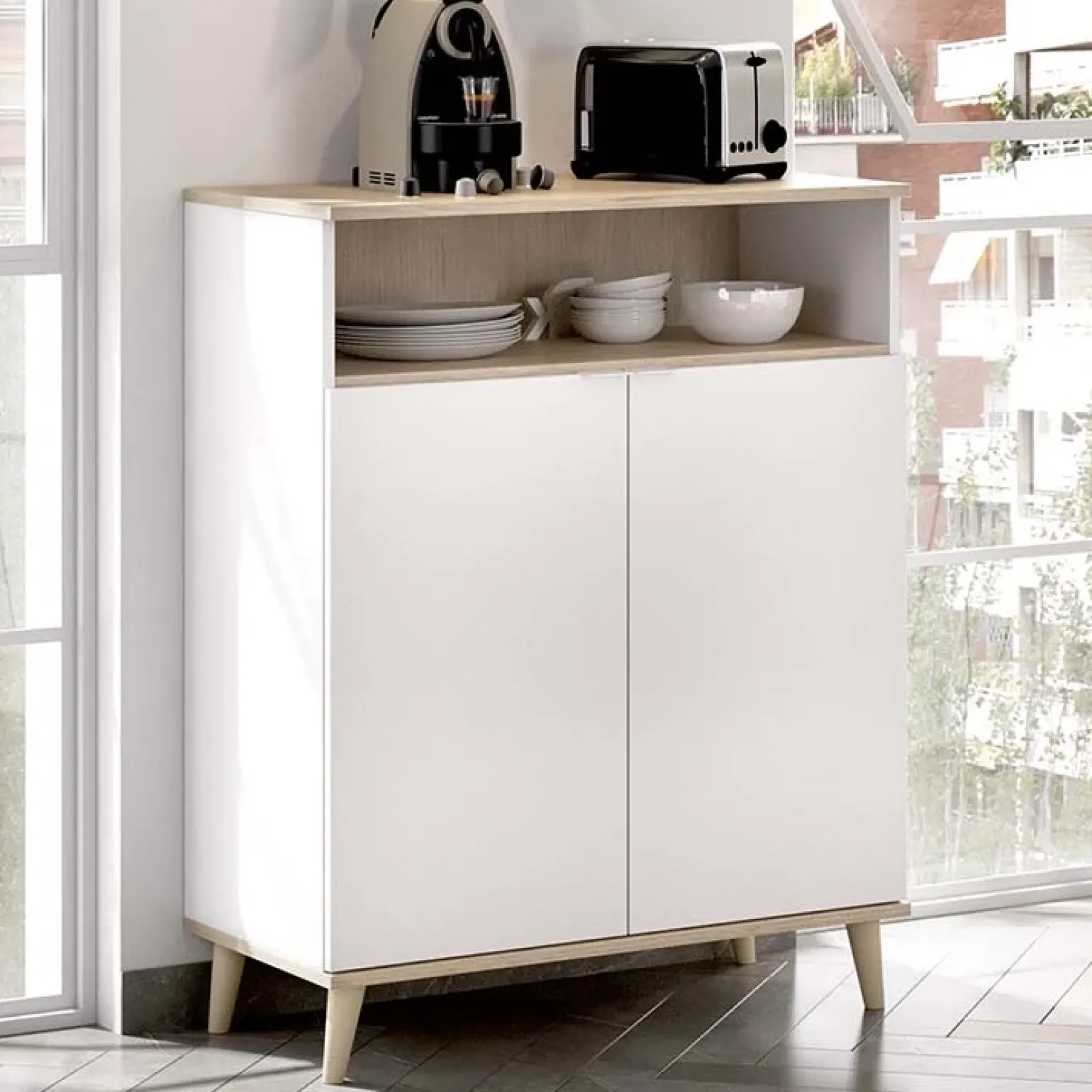 Mobile cucina 80x102h cm 2 ante bianco opaco rovere naturale Penny
