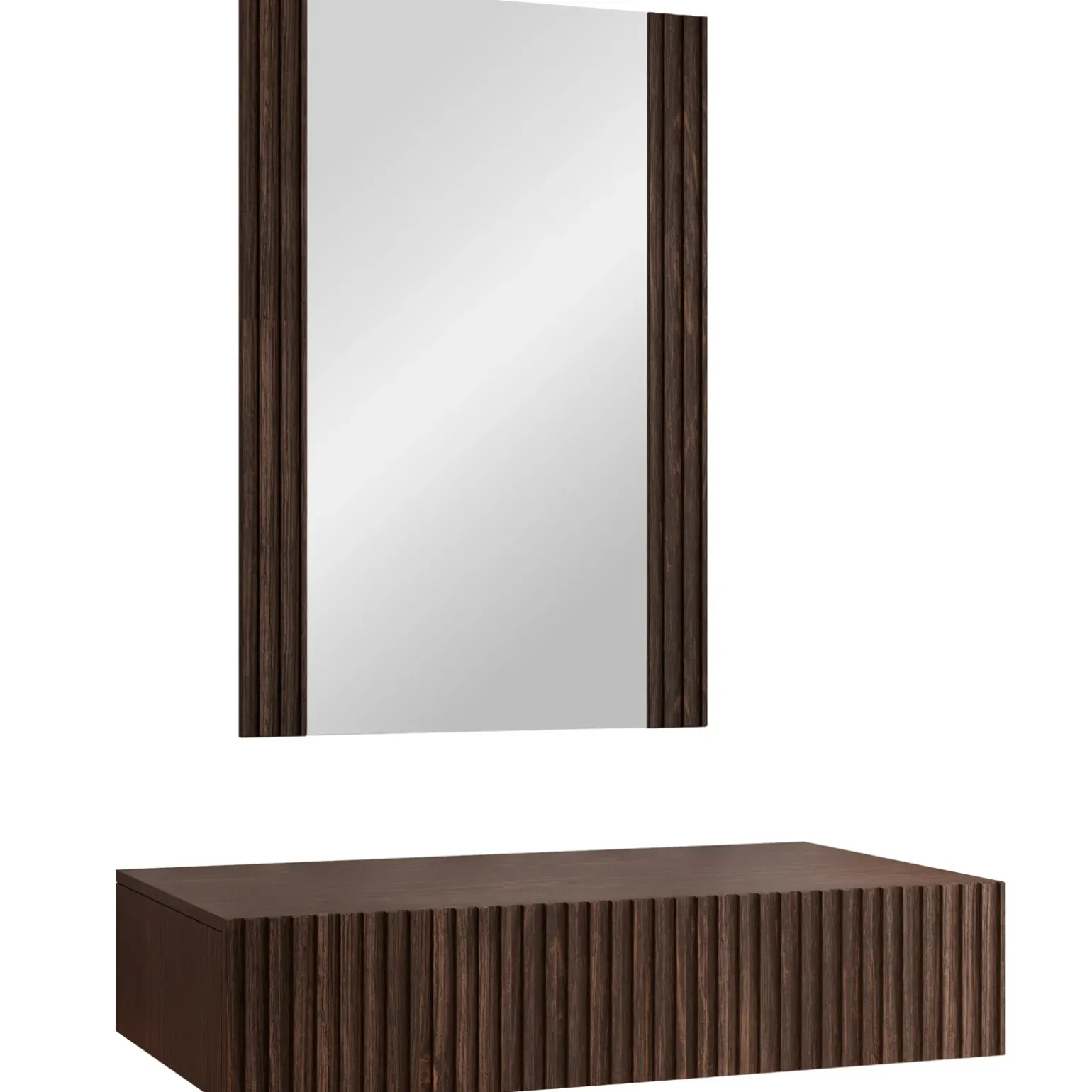 Mobile ingresso sospeso 80x97h h cm 1 cassetto con specchio noce cannettato Gabiot