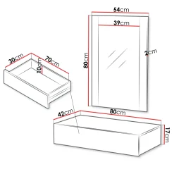 Mobile ingresso sospeso 80x97h h cm 1 cassetto con specchio noce cannettato Gabiot