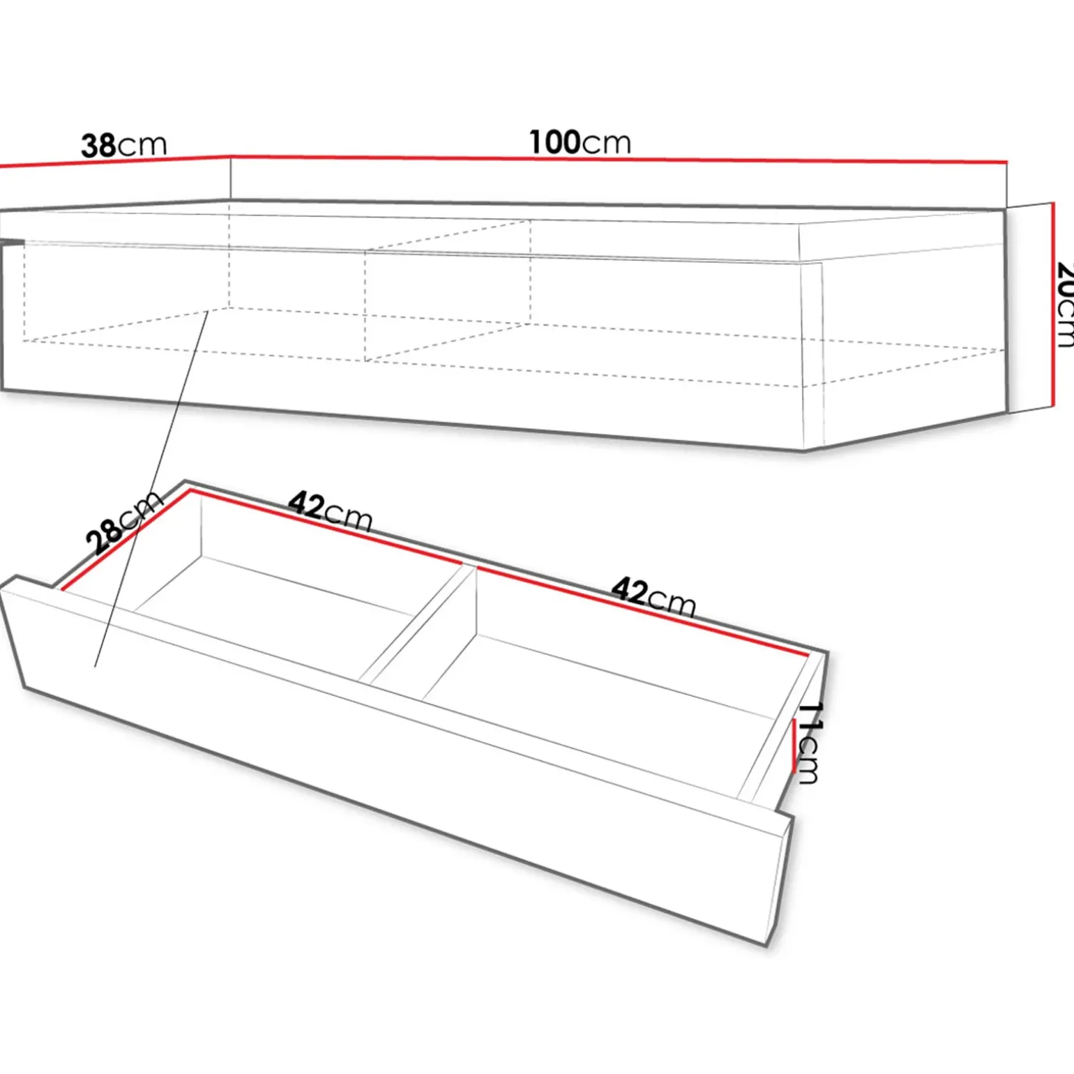 Mobile ingresso sospeso 100x20h cm con cassetto bianco Magnolia