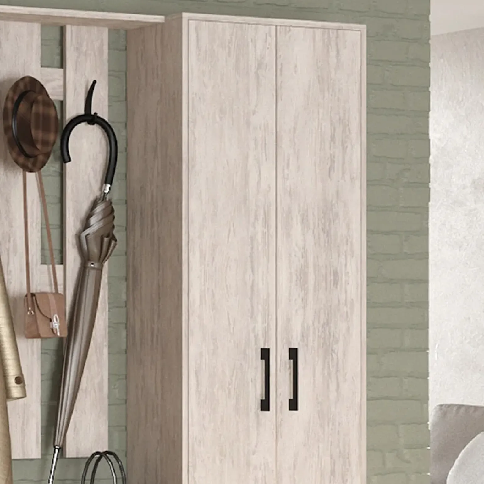 Mobile ingresso 155x190h cm appendiabiti scarpiera con specchio bianco frassinato Atlanta