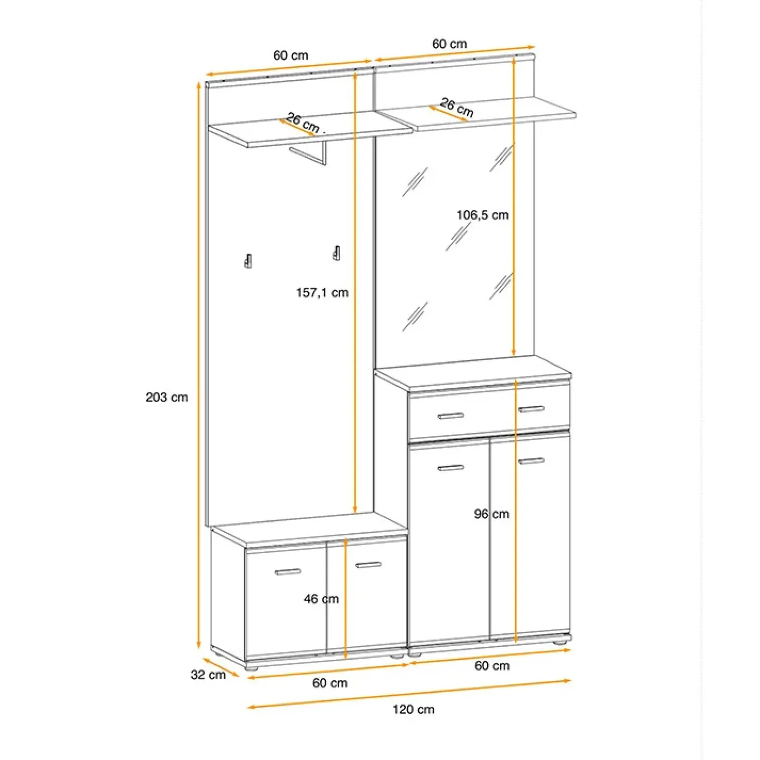 Mobile ingresso 120x203h cm con specchio rovere antracite stampa a righe San Francisco Gihome®