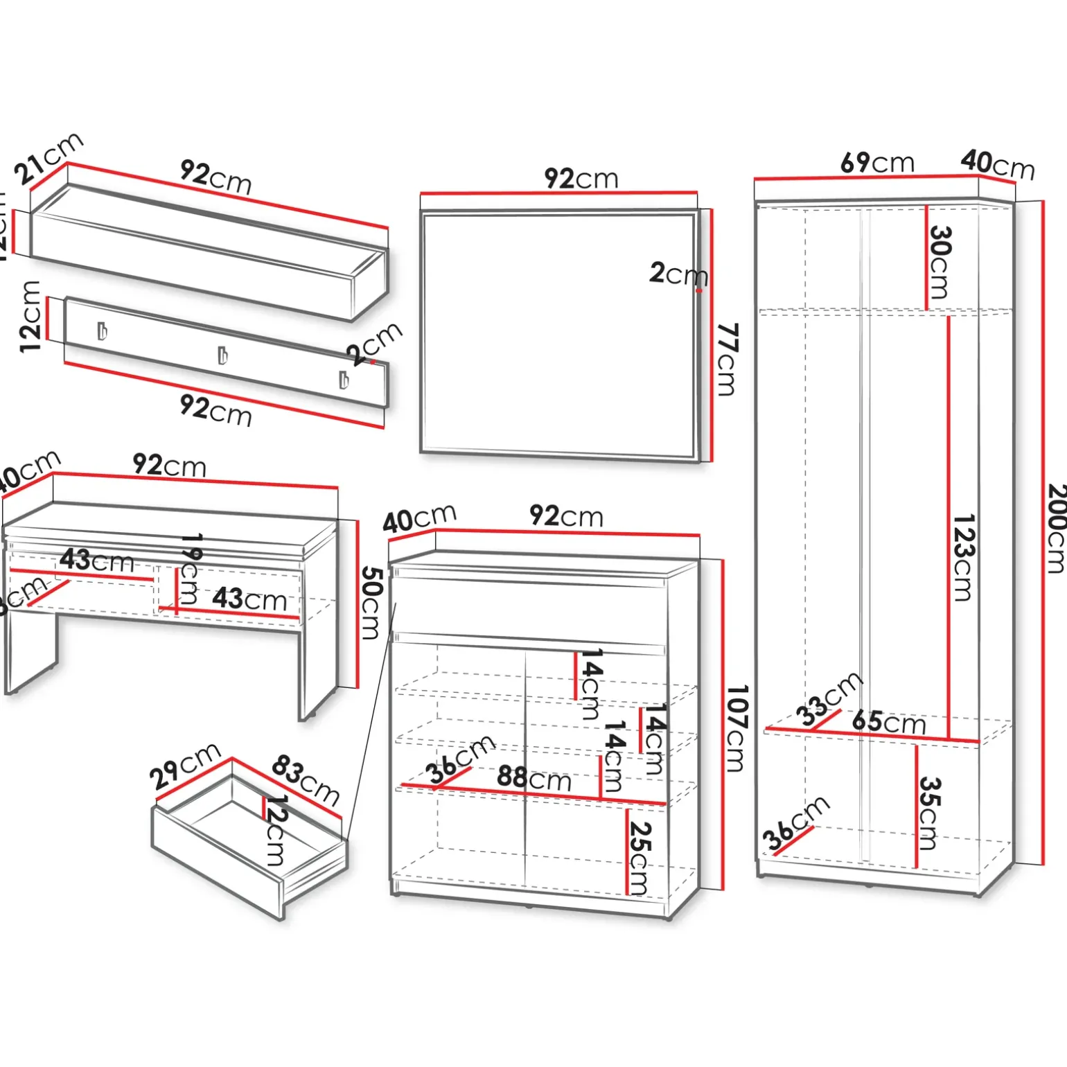 Mobile ingresso 300x200h cm con specchio appendiabiti armadio grigio Accent