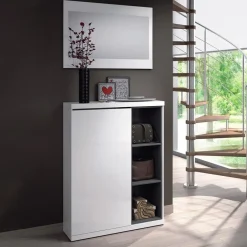 Mobile ingresso 79x108h cm con specchio bianco lucido grigio Alf