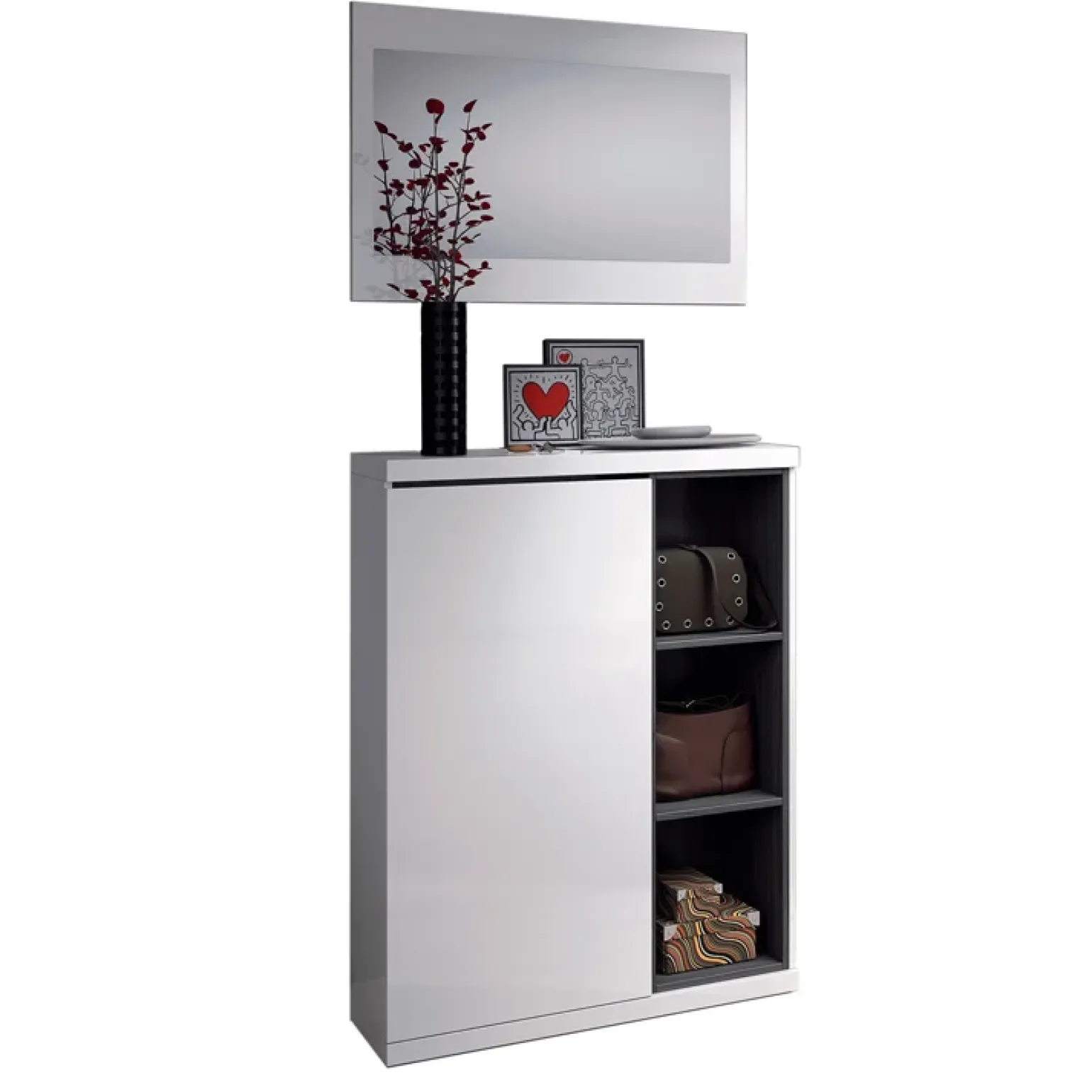 Mobile ingresso 79x108h cm con specchio bianco lucido grigio Alf