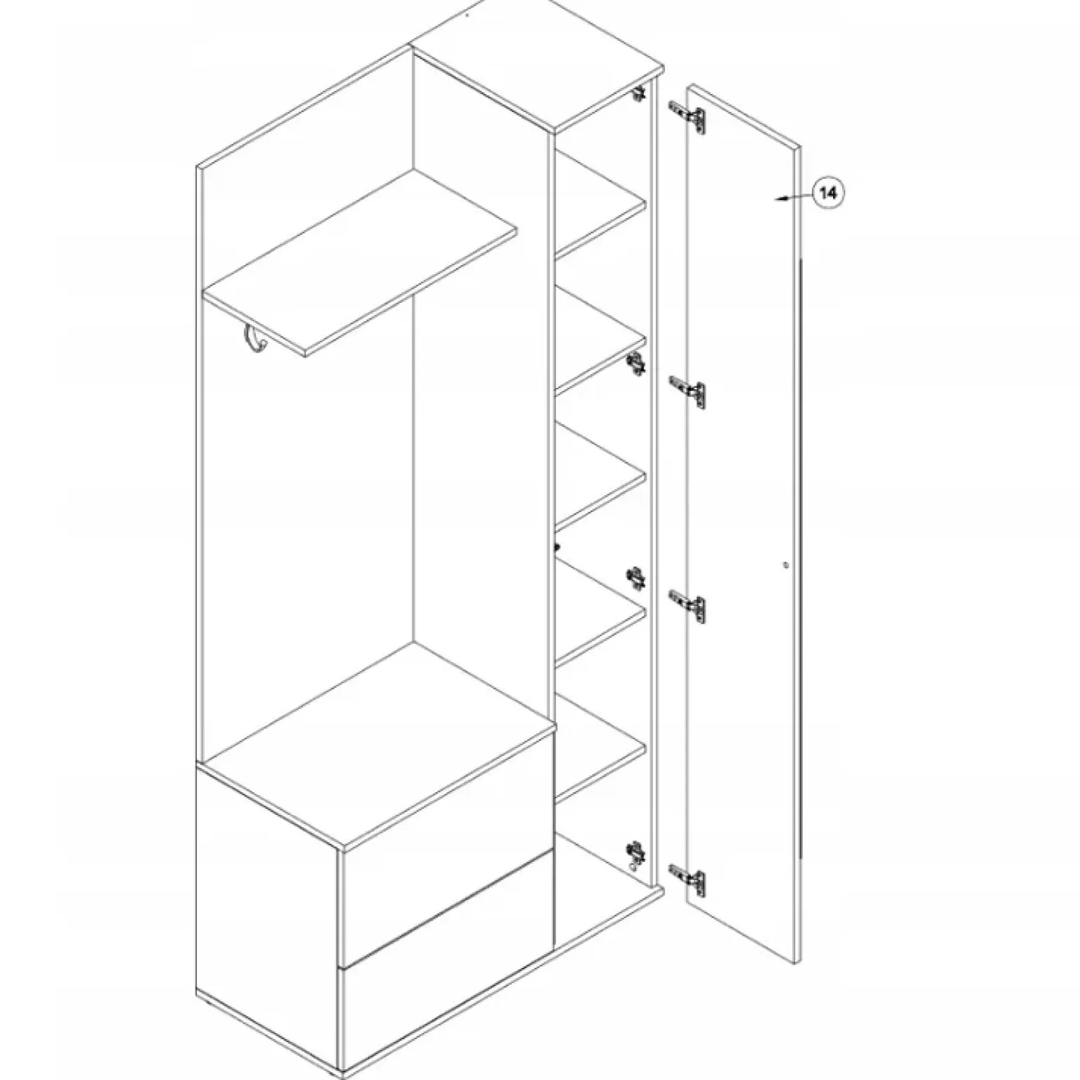 Mobile ingresso 90x195h cm con specchio bianco opaco Rak Gihome®