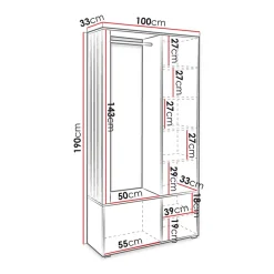 Mobile ingresso 100x190h cm con specchio rovere nero Umea