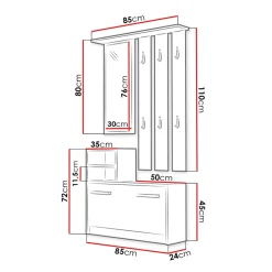 Mobile ingresso 85x180h cm con specchio scarpiera rovere Bergen