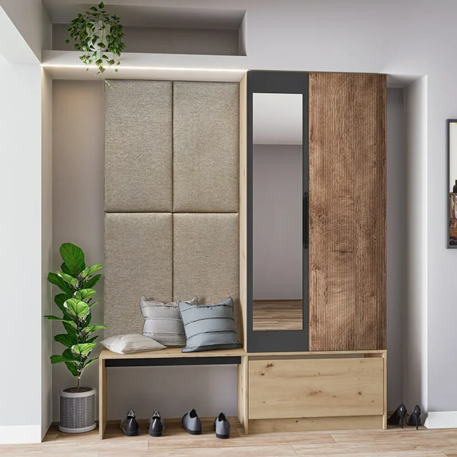 Mobile ingresso 160x202h cm con specchio rovere chiaro Canada